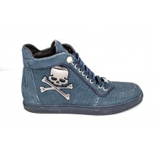 Мужские высокие кожаные осенние кроссовки Philipp Plein Skull