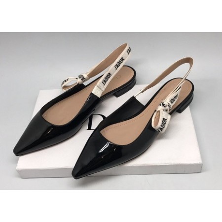 Эксклюзивная брендовая модель Женские лаковые кожаные туфли Christian Dior черные с открытой пяткой на низком каблуке