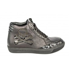 Мужские высокие кожаные осенние кроссовки Philipp Plein High Skull