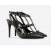 Эксклюзивная брендовая модель Женские черные кожаные туфли Valentino Garavani Rockstud на высоком каблуке
