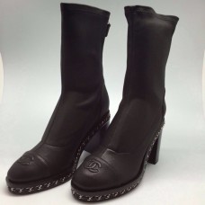 Женские брендовые кожаные полусапоги Chanel Черные