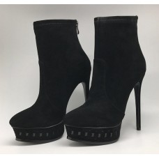 Женские замшевые осенние ботильоны Casadei черные на танкетке и высоком каблуке