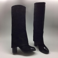 Женские осенние брендовые замшевые сапоги Chanel Black Velvet