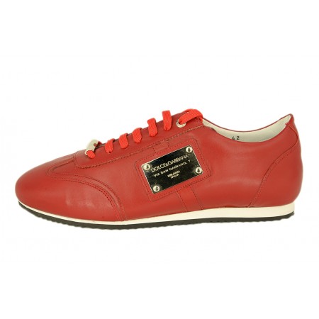 Эксклюзивная брендовая модель Мужские кожаные кроссовки Dolce&Gabbana красные с белой полосой