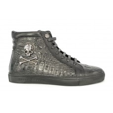 Мужские высокие осенние брендовые ботинки Philipp Plein Metall Skull черные