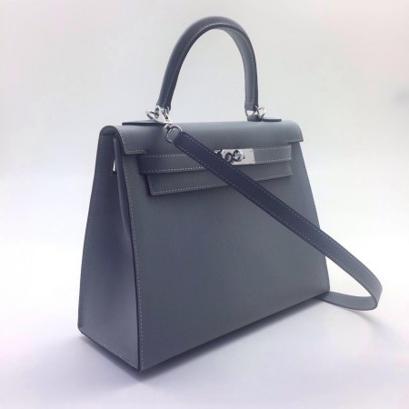 Эксклюзивная брендовая модель Женская кожаная сумка Hermes голубая 28 см
