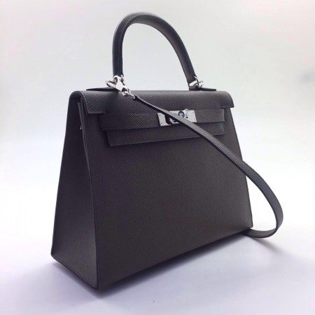 Эксклюзивная брендовая модель Женская кожаная сумка Hermes темно-серая 28 см