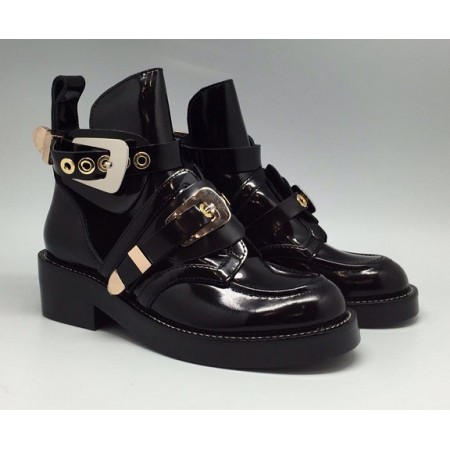 Эксклюзивная брендовая модель Женские летние лаковые ботинки Balenciaga черные с застежками 