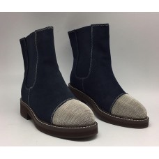 Женские зимние замшевые ботинки Brunello Cucinelli синие с украшением