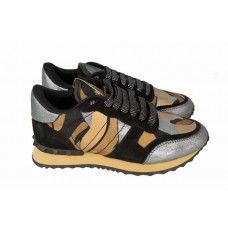 Женские кожаные кроссовки Valentino Garavani Rockstud черныесеребристые