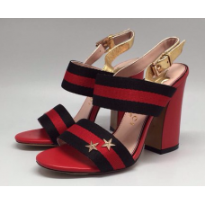 Босоножки Gucci черно-красные на высоком каблуке