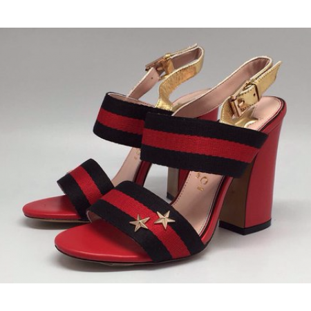 Эксклюзивная брендовая модель Босоножки Gucci черно-красные на высоком каблуке
