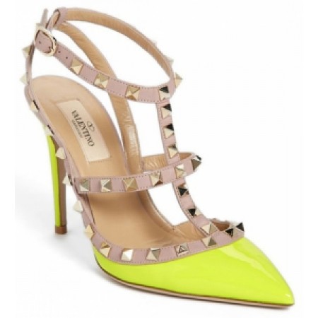 Эксклюзивная брендовая модель Женские летние туфли Valentino Garavani Rockstud желтые