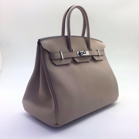 Эксклюзивная брендовая модель Женская кожаная сумка Hermes бежевая 35 см