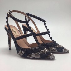 Женские летние черные туфли Valentino Garavani Rockstud черные