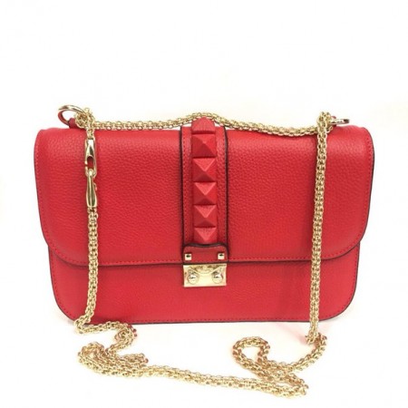 Эксклюзивная брендовая модель Женская маленькая кожаная сумка Valentino Garavani на цепочке красная