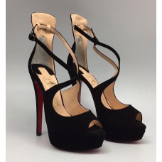 Женские замшевые босоножки на платформе Christian Louboutin черные