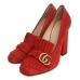 Эксклюзивная брендовая модель Женские замшевые летние туфли Gucci Marmont красные с пряжкой