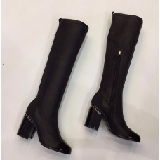Женские осенние брендовые кожаные сапоги Chanel Black Cruise High