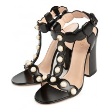Черные кожаные босоножки Gucci Willow с жемчужинами