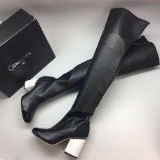 Женские осенние брендовые кожаные ботфорты Chanel Cruise Black