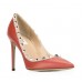 Эксклюзивная брендовая модель Женские кожаные летние туфли Valentino Garavani Rockstud красные