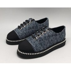 Женские серые эспадрильи Chanel Cruise c отделкой из жемчуга