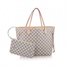 Женская  брендовая кожаная сумка Louis Vuitton NeverFull White