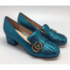 Женские кожаные летние туфли Gucci Marmont с пряжкой