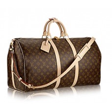 Брендовая кожаная дорожная сумка Louis Vuitton Keepall Broun