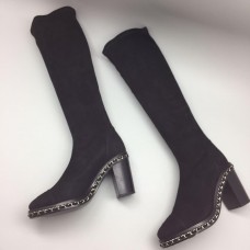 Женские осенние брендовые замшевые сапоги Chanel Black