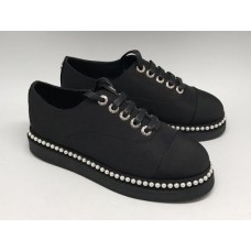 Женские черные эспадрильи Chanel Cruise Black c отделкой из жемчуга