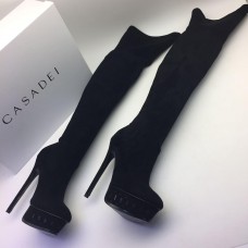 Женские брендовые замшевые ботфорты Casadei Black