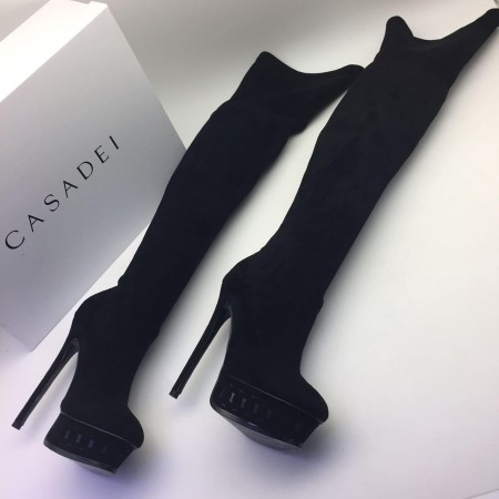 Эксклюзивная брендовая модель Женские брендовые замшевые ботфорты Casadei Black
