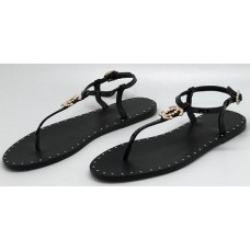 Женские брендовые кожаные сандалии Chanel Cruise черные на плоской подошве