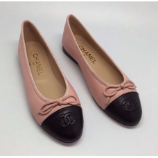 Женские брендовые кожаные балетки Chanel Low Pink/Black
