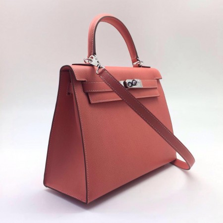 Эксклюзивная брендовая модель Женская кожаная сумка Hermes розовые 28 см