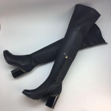 Женские осенние брендовые кожаные ботфорты Chanel Black High