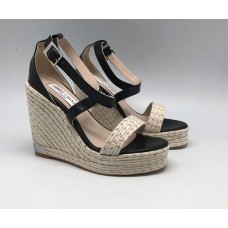 Женские черные кожаные босоножки Jimmy Choo на танкетке