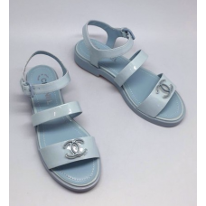 Женские кожаные брендовые сандалии Chanel Cruise Low Blue