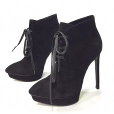 Женские осенние замшевые ботильоны Saint Lauren черные