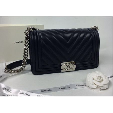 Эксклюзивная брендовая модель Женская сумка Chanel BlackSilver 25 cm