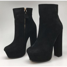 Женские замшевые осенние ботильоны Gucci черные на танкетке и высоком каблуке