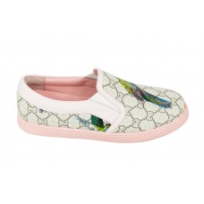 Женские летние слипоны Gucci белые с принтом