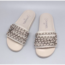 Женские брендовые шлепанцы Chanel Low White/Silver