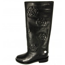 Женские осенние кожаные высокие сапоги Chanel Cruise High Black
