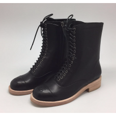 Женские осенние брендовые кожаные ботинки на шнурках Chanel