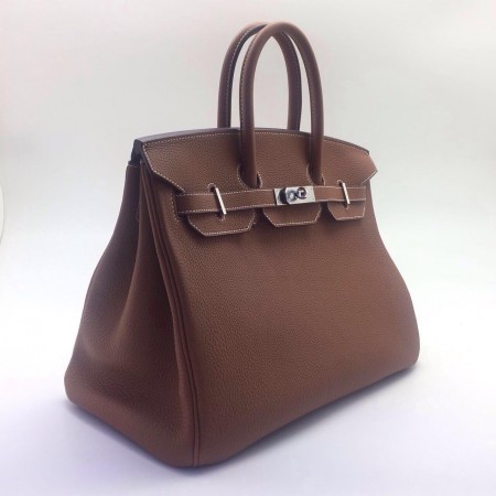 Эксклюзивная брендовая модель Женская кожаная сумка Hermes коричневая 35 см