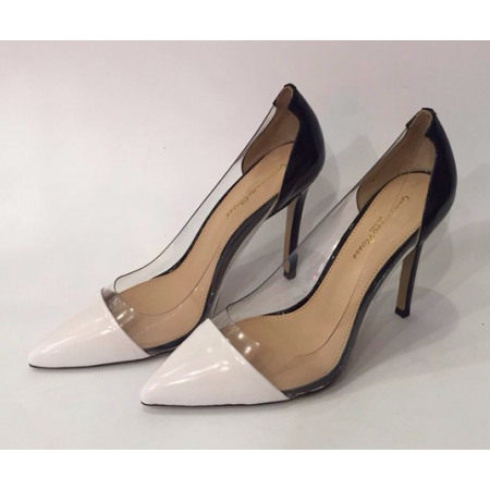 Эксклюзивная брендовая модель Женские кожаные лакированные туфли Gianvito Rossi Plexi белые с черным