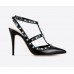 Эксклюзивная брендовая модель Женские кожаные летние черные туфли Valentino Garavani Rockstud
